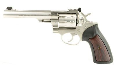 RUGER GP100 22LR 6" ADJ. SGTS STAINLESS RUBBER W/HDWD INSERT - for sale